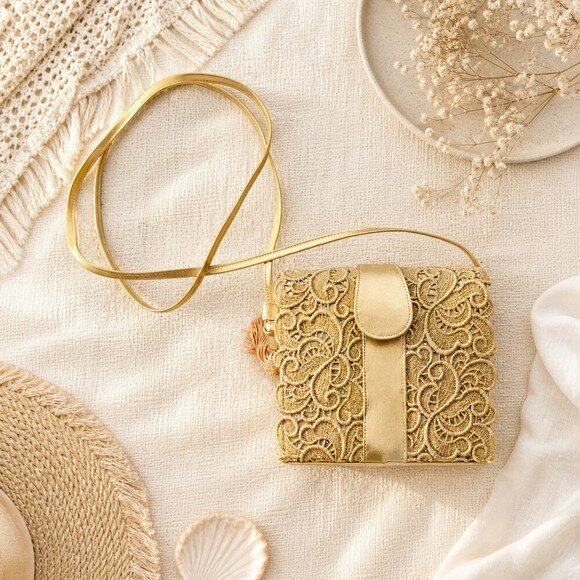 Stuart Weitzman Handbags - Vintage Gold Leaf W/ Diamante Stuart Weitzman Evening Bag With Strap